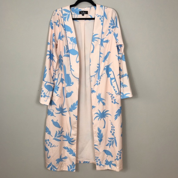 Lulus Peach Blue Bird Palm Tree Duster Kimono Robe - Picture 1 of 6